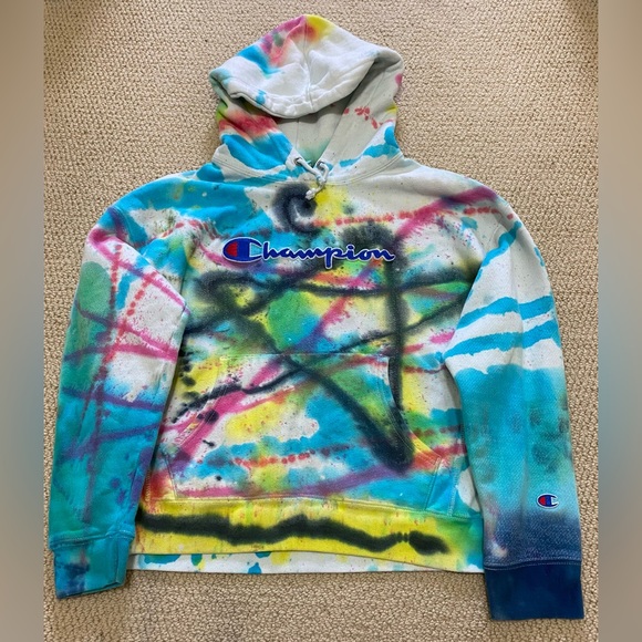 Champion Reverse Weave Hoodie Tie Dye Hoodie Youth Large or Women’s Small - Picture 6 of 6